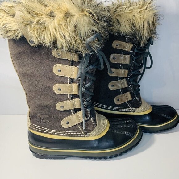 Sorel Boots Joan of Arctic Suede Faux Fur Snow Winter Women 7 Brown Mid Calf - Picture 10 of 16